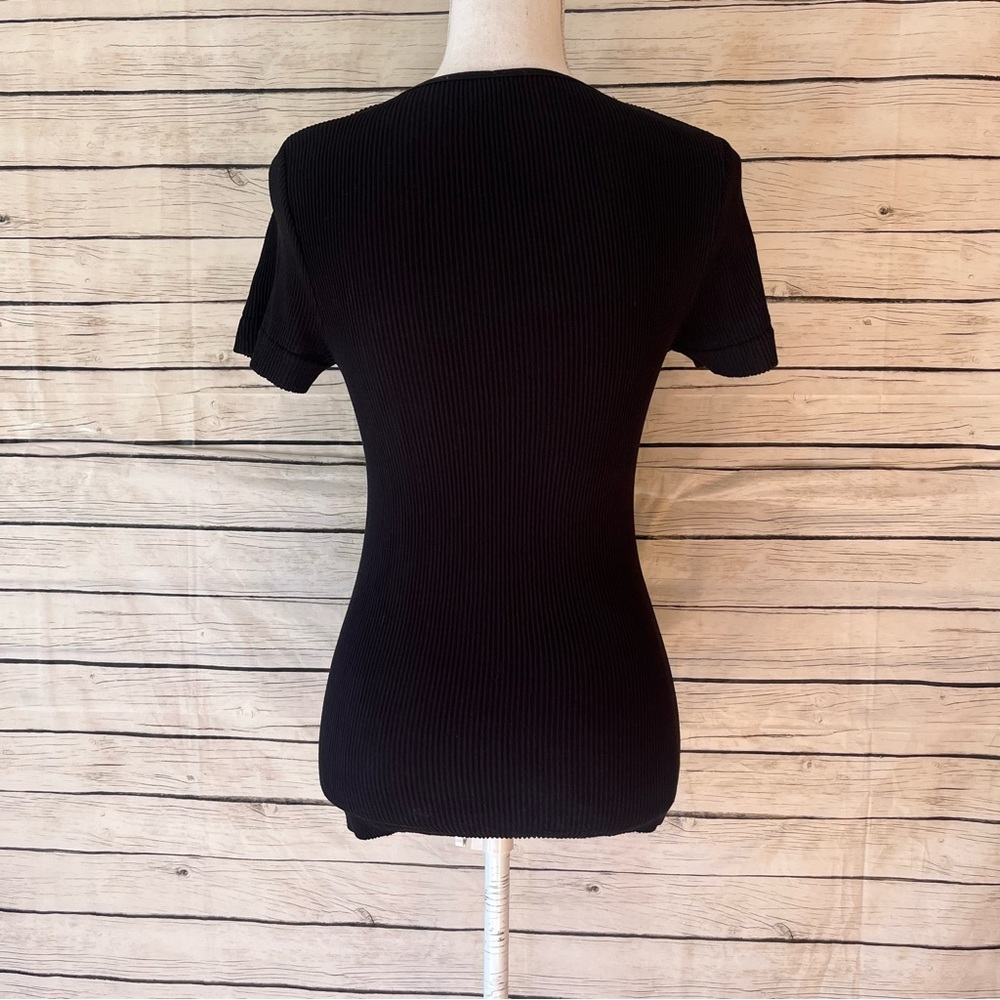Intimately Free People Black Ribbed Short Sleeve Top Size M/L - Picture 4 of 6